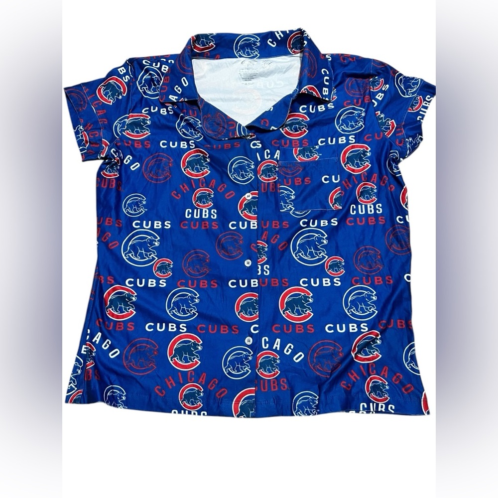 Concepts Sport Chicago Cubs All Over Print Pj Top Button Up Lounge Women's Large